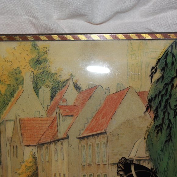 Vintage Convex Glass Reverse Painted Silhouette Metal Frame Man & Woman - Picture 3 of 5